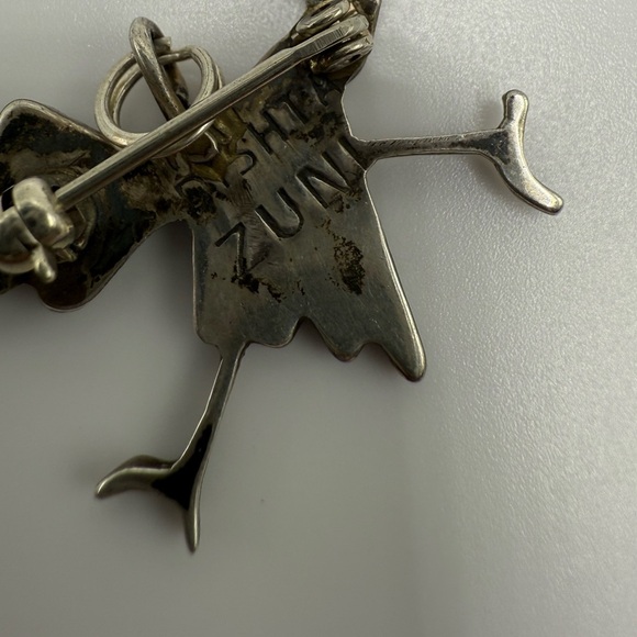 ZUNI pin pendant Sterling Mosaic Road Runner signed C. Dishta OLD vtg. SS - Picture 4 of 4